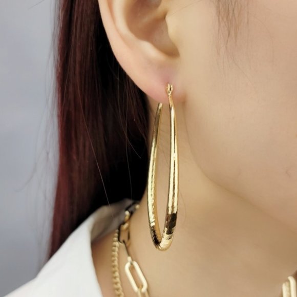 SueSue Jewelry - NEW Statement Gold Tube Textured Hoop Earrings